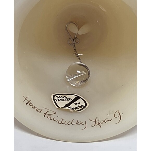 Vintage Fenton Art Glass Hand Painted Wild Flowers On Cameo Satin Bell Lisa G - Picture 7 of 9